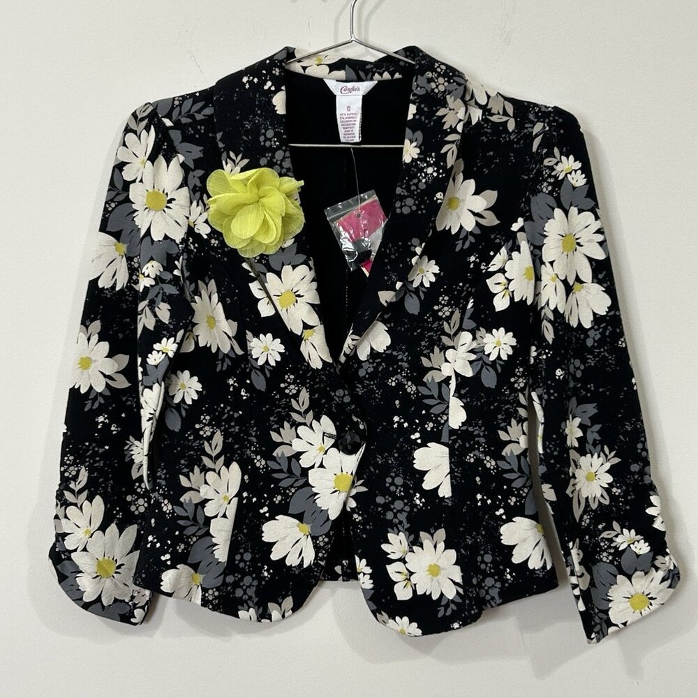 CANDIE’S Jacket Jr S NWT Cropped Floral Knit Blazer Jewel Button 3/4 Sleeve